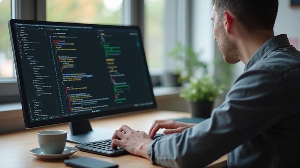Close-up van programmeur code schrijvend op laptop scherm met technische interface zichtbaar