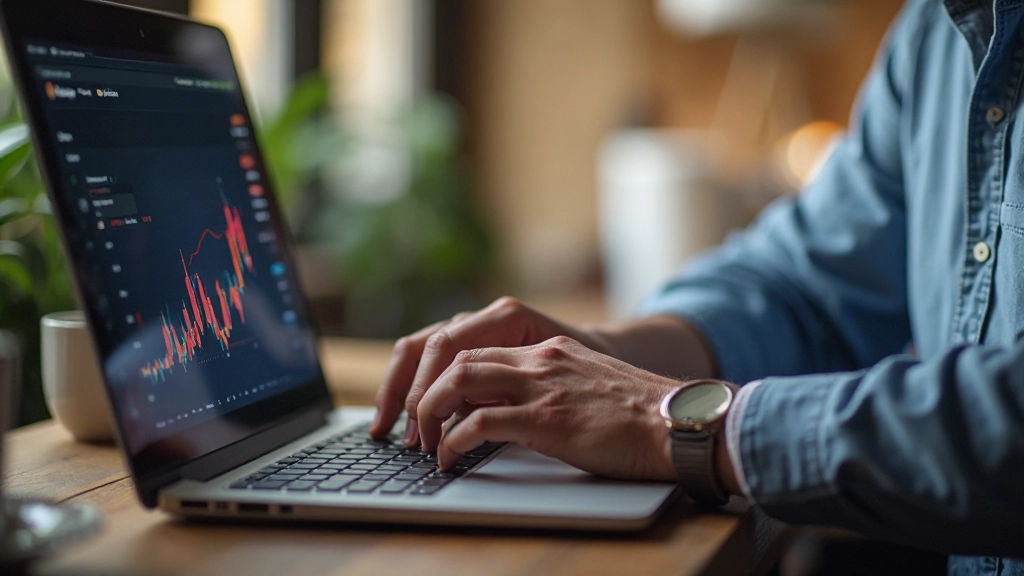 Close-up van handen typend op laptop toetsenbord met website analytics grafiek zichtbaar op scherm