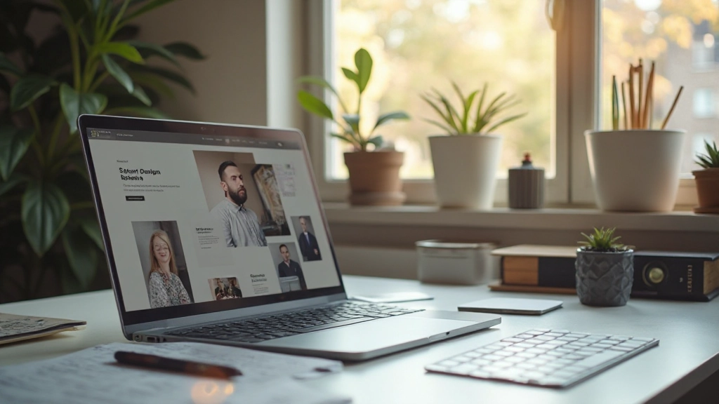 Modern webdesign kantoor met laptop en design tools op schone werkplek