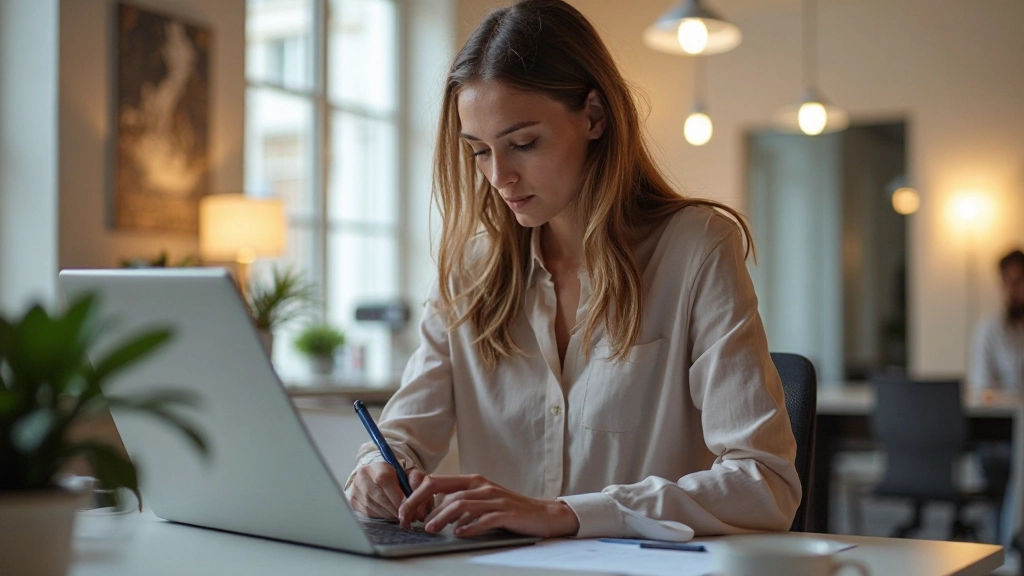 Vrouwelijke designer werkt aan website mockup op grafisch tablet in modern kantoor